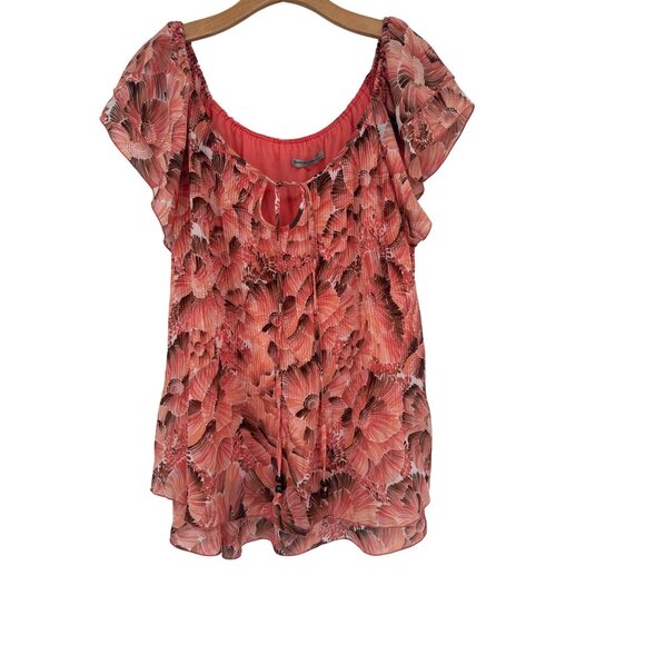 Signature By Larry Levine Woman Floral Blouse 3X plus peach Short Sleeve - Picture 1 of 5